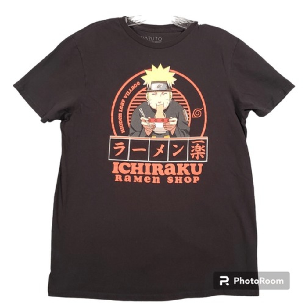 Naruto Shippuden Ichiraku Ramen Shop Graphic T-Shirt Mens Medium Black Cotton